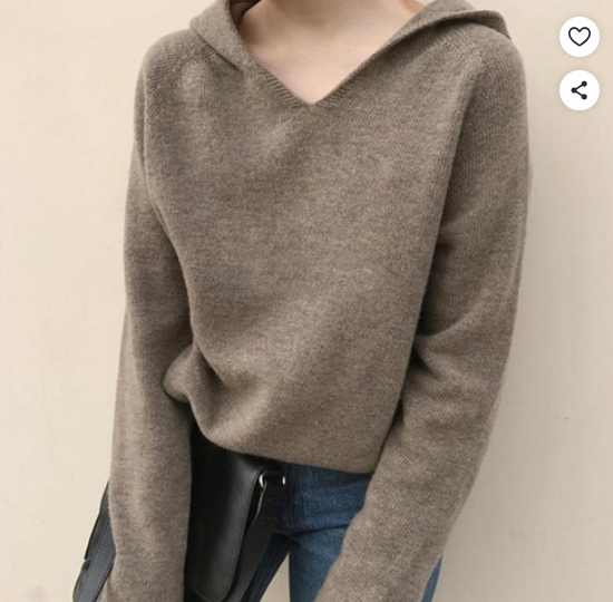 슈퍼인 슈퍼인 여성 브이넥 후드 니트 가을 겨울 데일리 캐주얼 스웨터